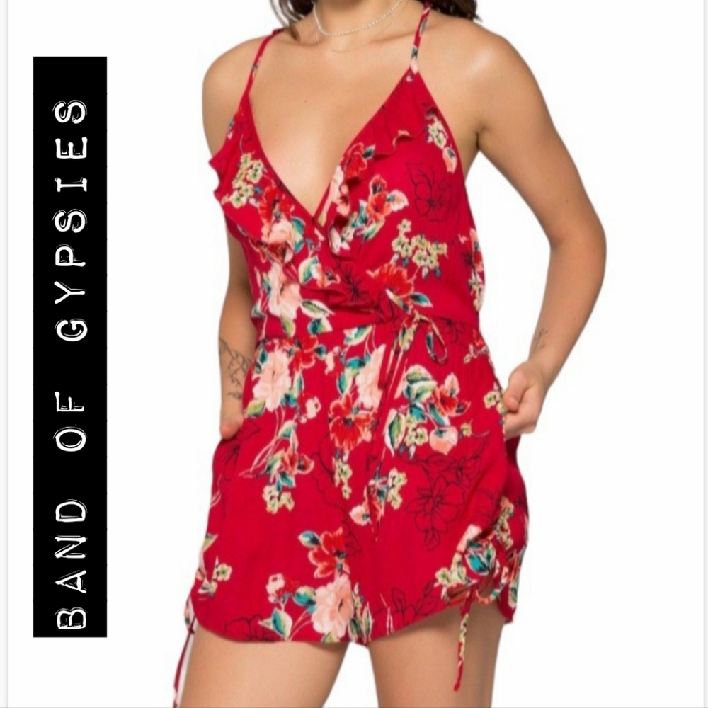Band of Gypsies Saffron Red Floral Romper - Picture 1 of 12